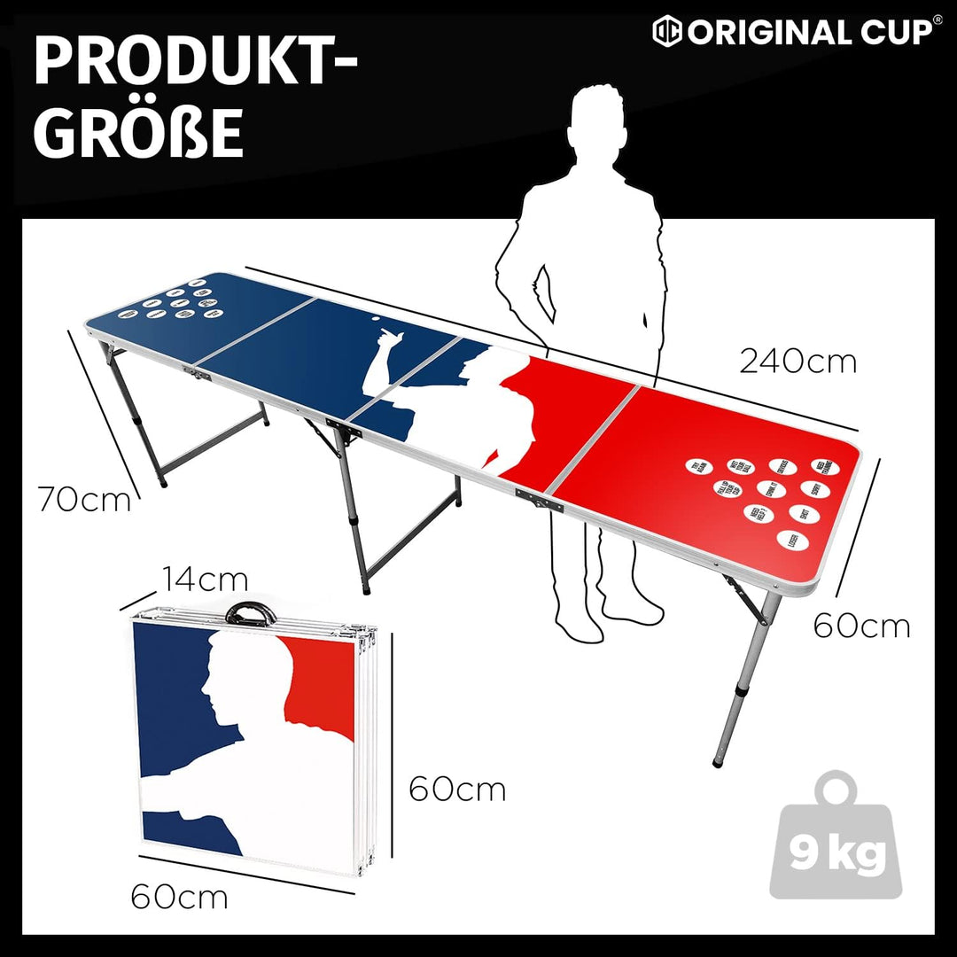Beer Pong Offizieller Player Tisch mit Becherhalterung | Full Pack | Inkl. 1 Tisch + 120 53cl Becher