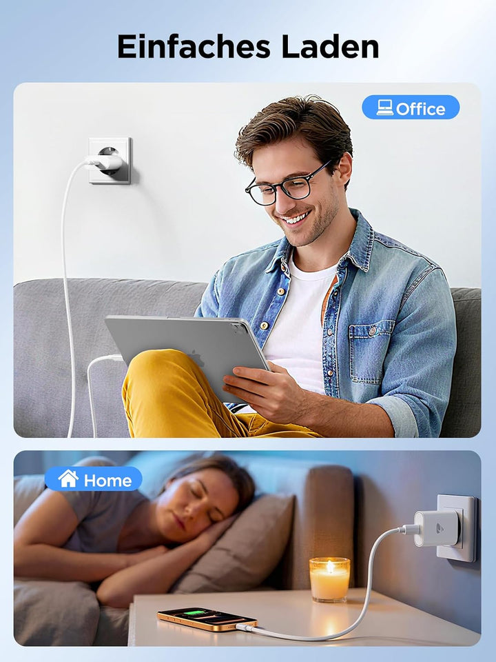 USB C Ladegerät, 2er Pack Handy Netzteil Ladegeräte Mehrfach Ladestecker USB C Power Adapter 20W Sch