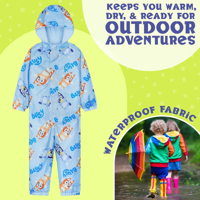 BlueY Regenanzug Kinder, Fleece-Gefütterter Wasserdichter Matschanzug Mädchen mit Kapuze, Regenovera