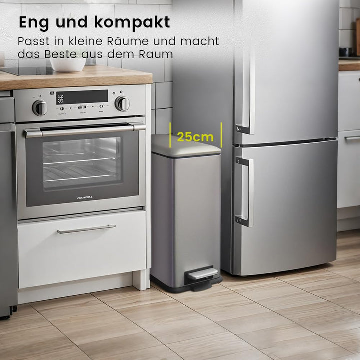 Mülleimer,30L Treteimer mit Inneneimer,30 Liter Schmaler Abfalleimer mit Pedal,Edelstahl Tretmülleim