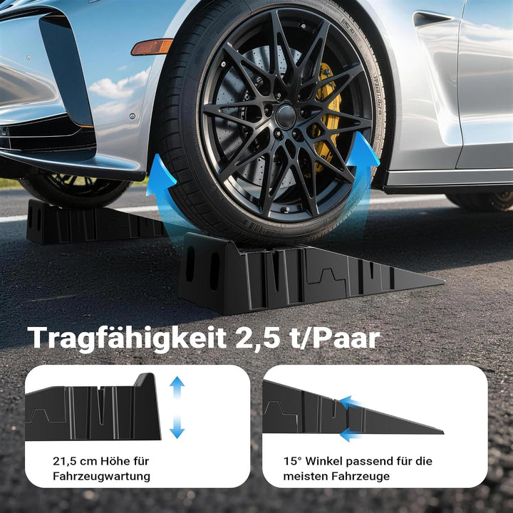 XPOtool teilbare Auffahrrampe 2er Set Schwerlast Autorampen bis 2,5 Tonnen aus Kunststoff für Pkws 2