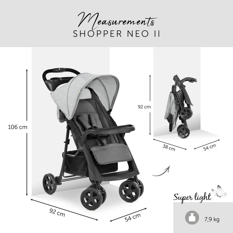 Hauck Kinder Buggy Shopper Neo II mit zwei Getränke- und Zubehör Ablagen, Einhändig Klein Zusammenkl