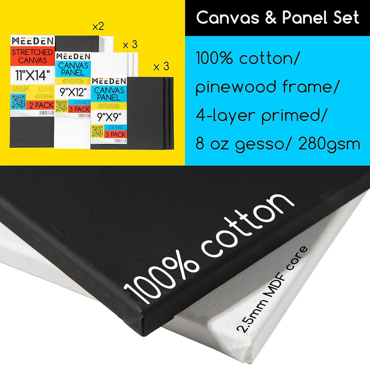 MEEDEN Deluxe Acryl Malset mit 24×120ML Acrylfarben, Aluminium Tischstaffel, 10 Pinsel, Leinwand Pan