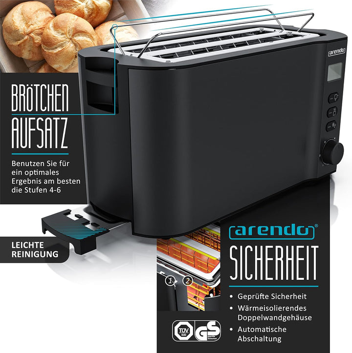 Arendo - SET Toaster MANHA mit Eierkocher SIXCOOK Edelstahl Schwarz, Toaster 4 Scheiben, LED-Display