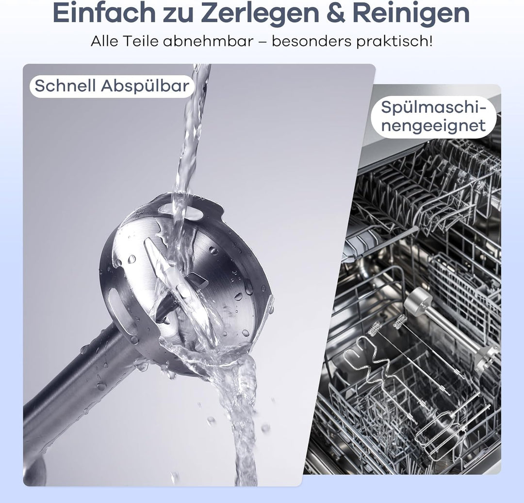 Ganiza Pürierstab 5-en-1, 1200W Stabmixer mit Geschwindigkeitsregelung & Turbo-Modi, Edelstahl Hand