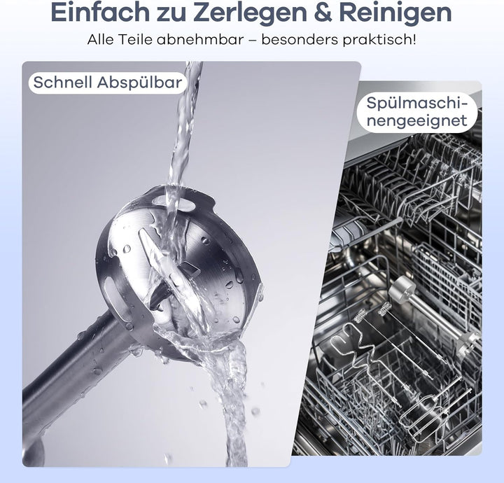 Ganiza Pürierstab 5-en-1, 1200W Stabmixer mit Geschwindigkeitsregelung & Turbo-Modi, Edelstahl Hand