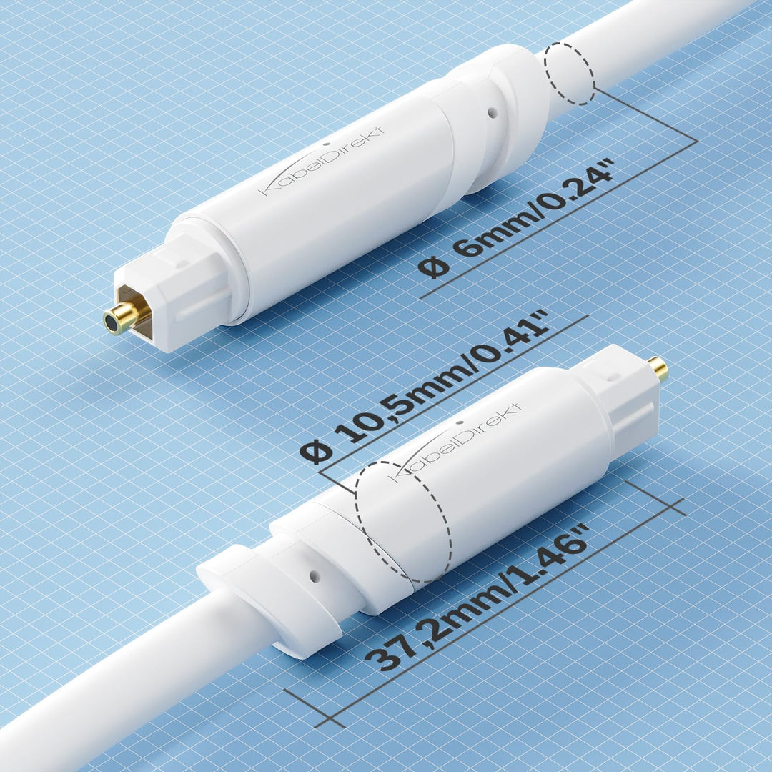 KabelDirekt Optisches Audiokabel mit 0% Signalverlust und Schutzkappe - 15m - TOSLINK weiss (Glasfas