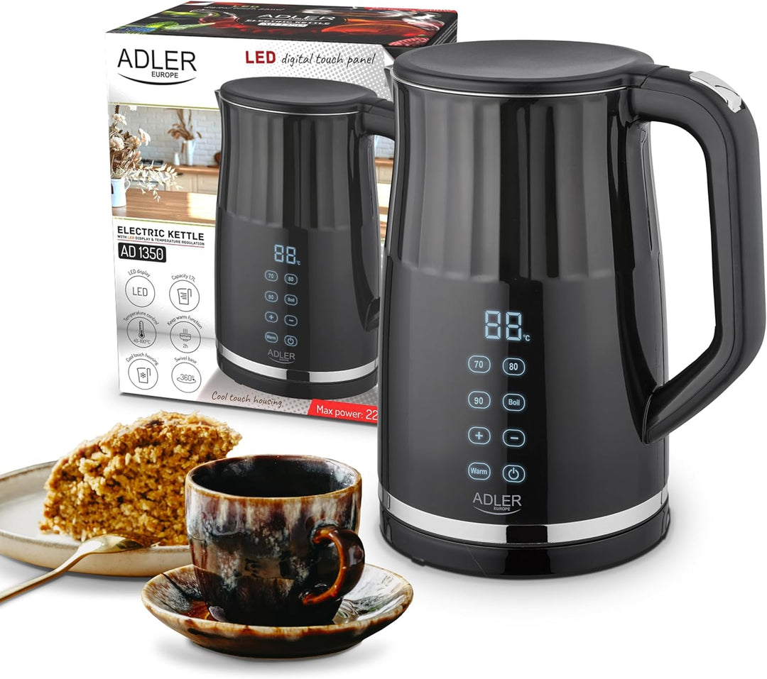 Adler AD 1350 Wasserkocher 1,7 l mit Temperatureinstellung 40-100°C 2200W, 2h Warmhaltefunktion, Dop