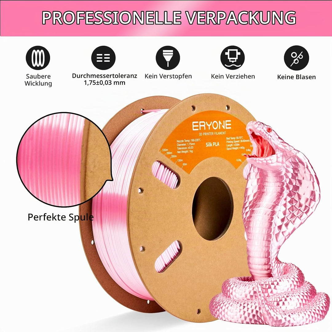 ERYONE Silk PLA Filament 1.75 mm, 3D-Drucker Filament PLA, 0,03 mm, 1 kg/Spule, Silk Rosa Silk PLA-R