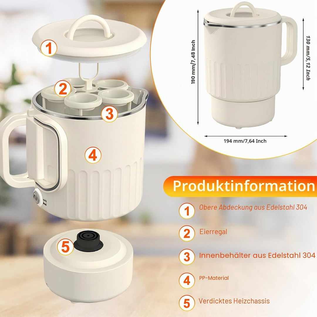 1L Faltbarer Wasserkocher: Doppelwand Design Edelstahl Elektrischer Wasserkocher, Tragbarer Camping
