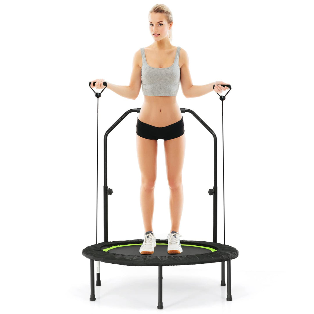 GOPLUS Fitnesstrampolin Indoor, φ101cm Mini Trampolin mit verstellbarem Griff, Bodentrampolin klappb