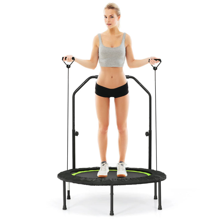 GOPLUS Fitnesstrampolin Indoor, φ101cm Mini Trampolin mit verstellbarem Griff, Bodentrampolin klappb