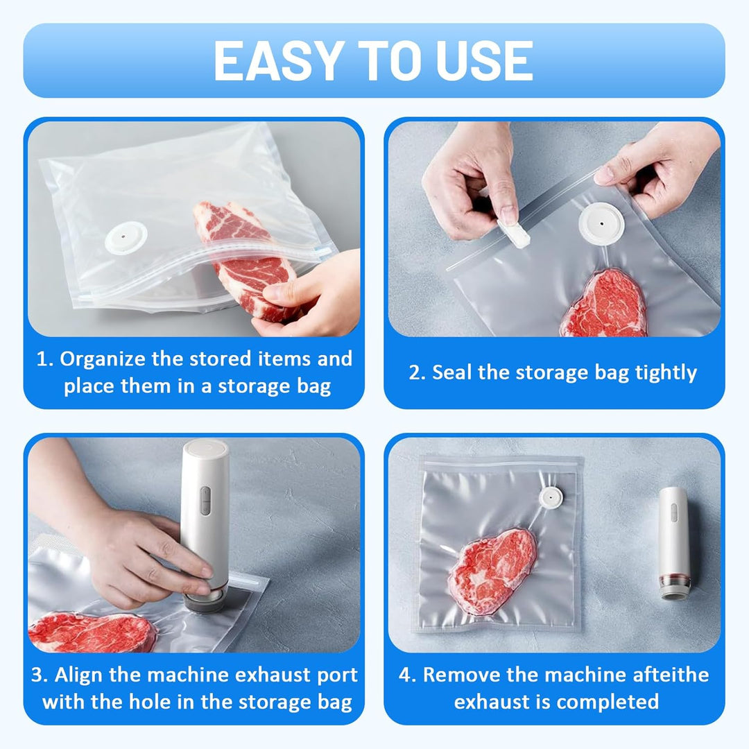 Vakuumiergerät, Mini Handvakuumierer, Vakuumierer für Lebensmittel mit 30 Wiederverwendbare Vakuumbe
