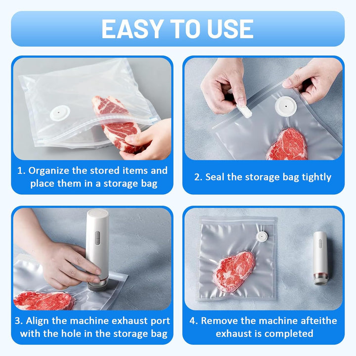 Vakuumiergerät, Mini Handvakuumierer, Vakuumierer für Lebensmittel mit 30 Wiederverwendbare Vakuumbe