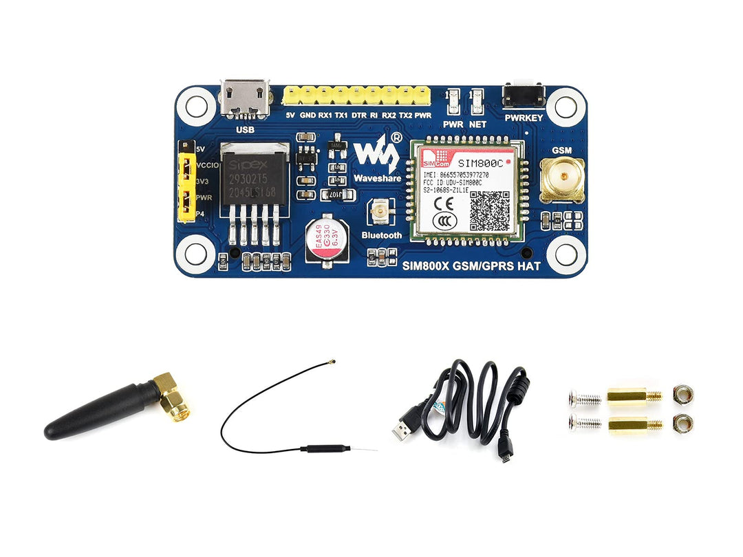 Waveshare GSM/GPRS HAT for Raspberry Pi 2B/3B/3B+/Zero/Zero W Jetson Nano Based on SIM800C Send Mess