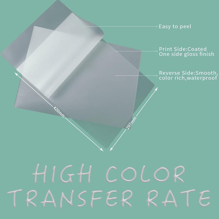 Welacer DTF Transferfolie Papier A3 (29.7cm x 42cm) 100 Blatt DTF Transfer Drucker für T-Shirt, klar