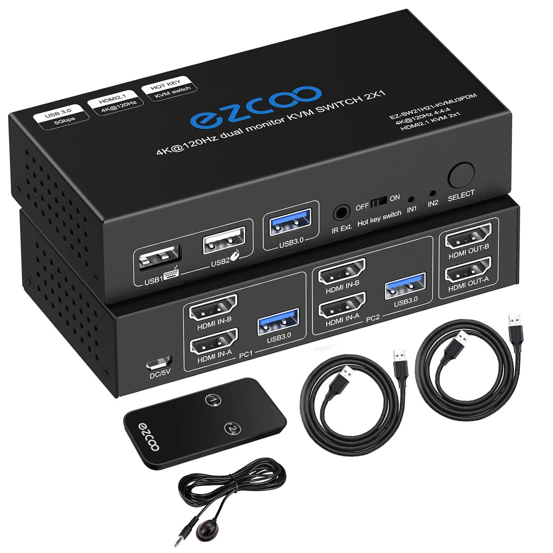 8K HDMI 2.1 KVM Switch Dual Monitor USB 3.0 2 Ports mit Hotkey 8K 60Hz 4K 120Hz 48Gbps HDCP2.3 HDMI