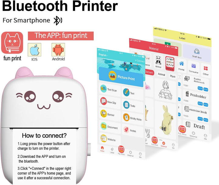 PNGOS Mobile Printer Bluetooth Printer Mobile Phone Inkless Thermal Printer Portable Photo Printer f