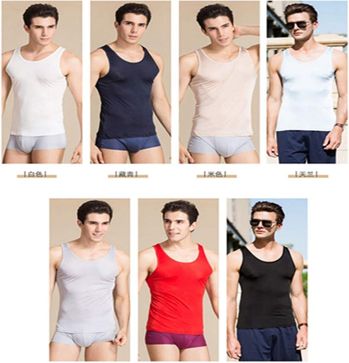 Egurs Herren Tank Top Tanktop aus 100% Natur Seide Sanft Komfortabel ärmelloses T-Shirts XL Weiss, X
