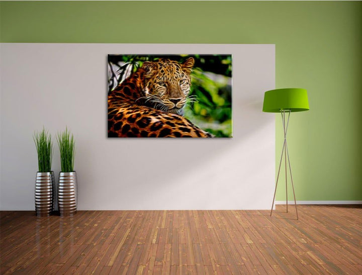 aufmerksamer Leopard im Schatten Deluxe Format: 100x70 cm auf Leinwand, XXL riesige Bilder fertig ge