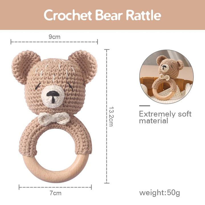 Youuys Babyrassel Gehäkelte Holz Häkeln Tiere Greifling Baby Holz Rassel Baby mit Sound Handmade Ras