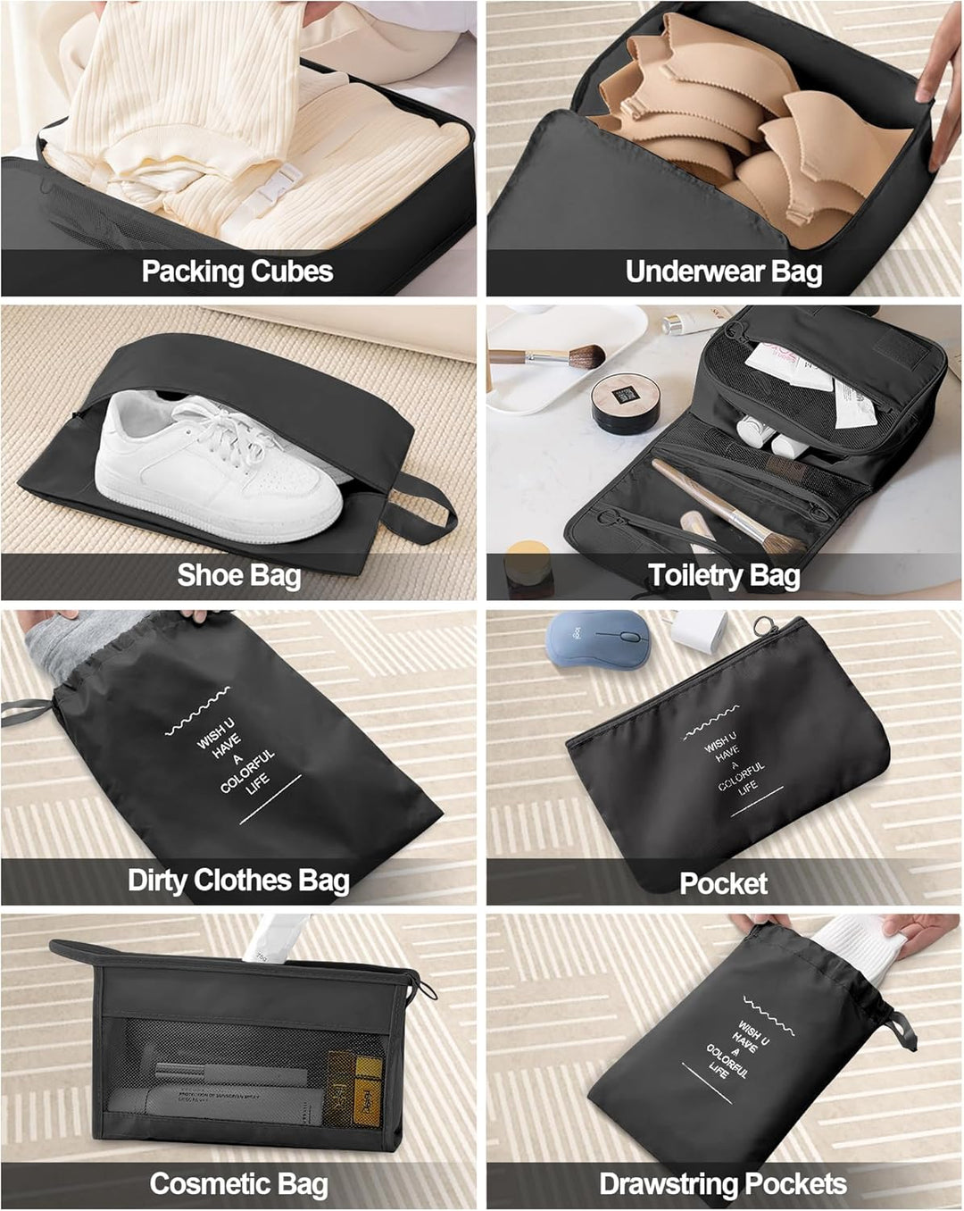 Anjing koffer Organizer 10-teilig, Packing Cubes, leichte Reisegepäck-Organizer, wasserdicht, platzs