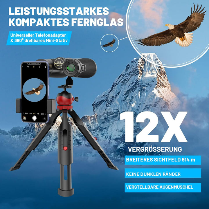 Fernglas Kylietech 12X 42 für Erwachsene, Wasserdicht Hochleistungs Ferngläser mit Tragegurt, Traget