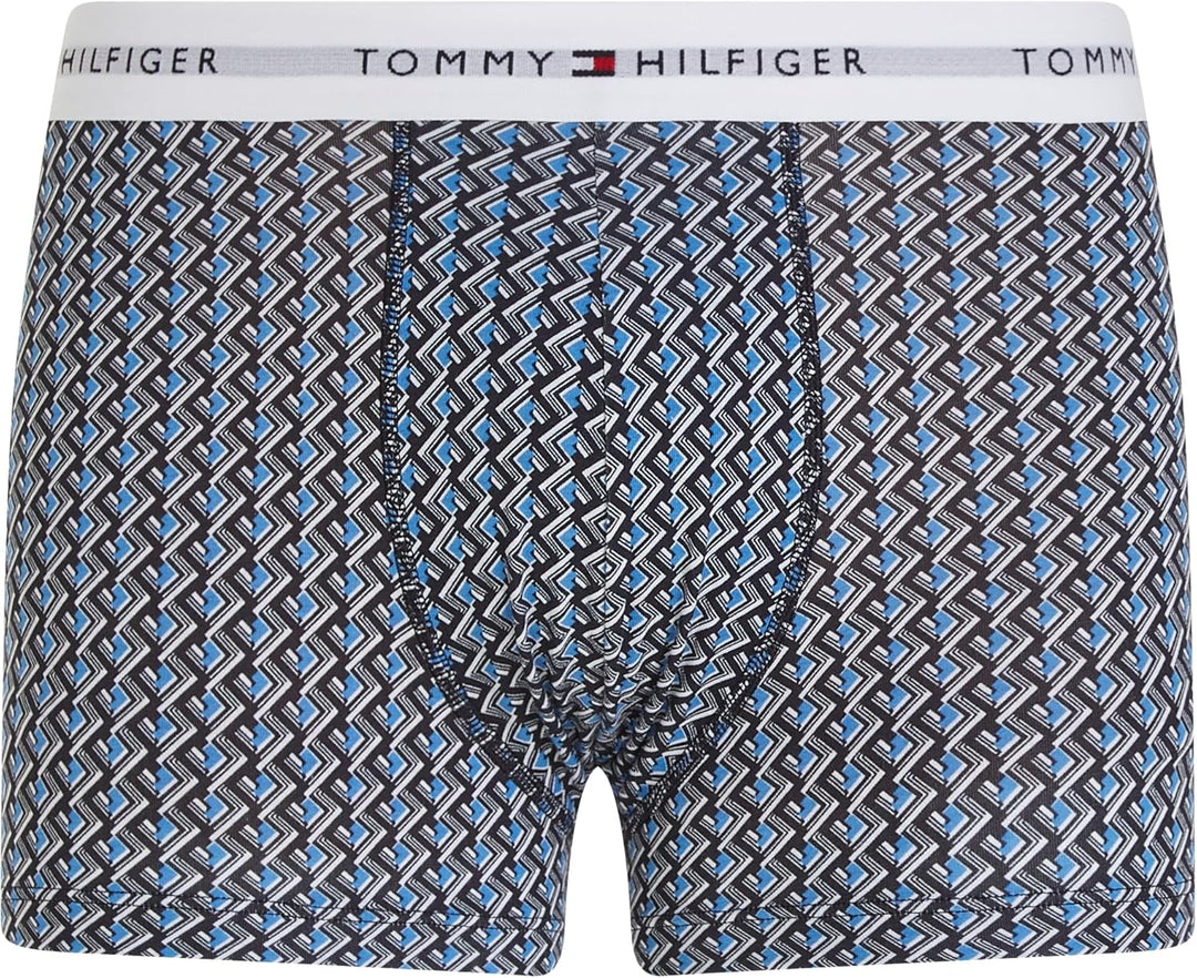 Tommy Hilfiger Herren 3er Pack Boxershorts Trunks Unterwäsche S Blau (Crop Geo/Well Water/Desert Sky