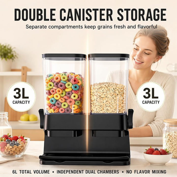 CEWEOM Cereal Dispenser, Pack of 2, Double 3L Airtight Cereal Storage Box for Organising the Kitchen