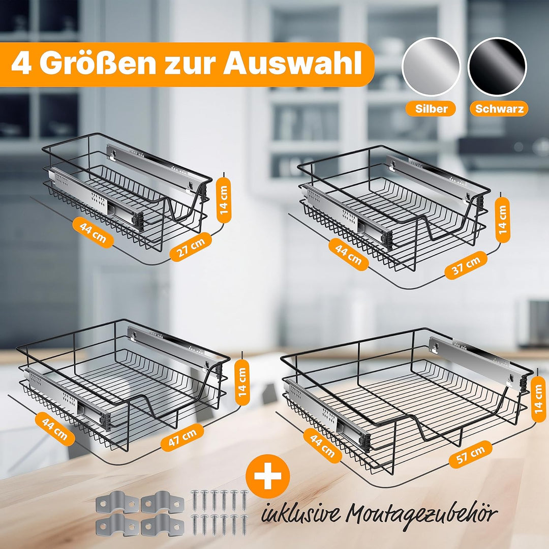 KESSER® Teleskopschublade 60 cm ✓ Küchenschublade ✓ Küchenschrank ✓ Korbauszug ✓ Schrankauszug ✓ Vol