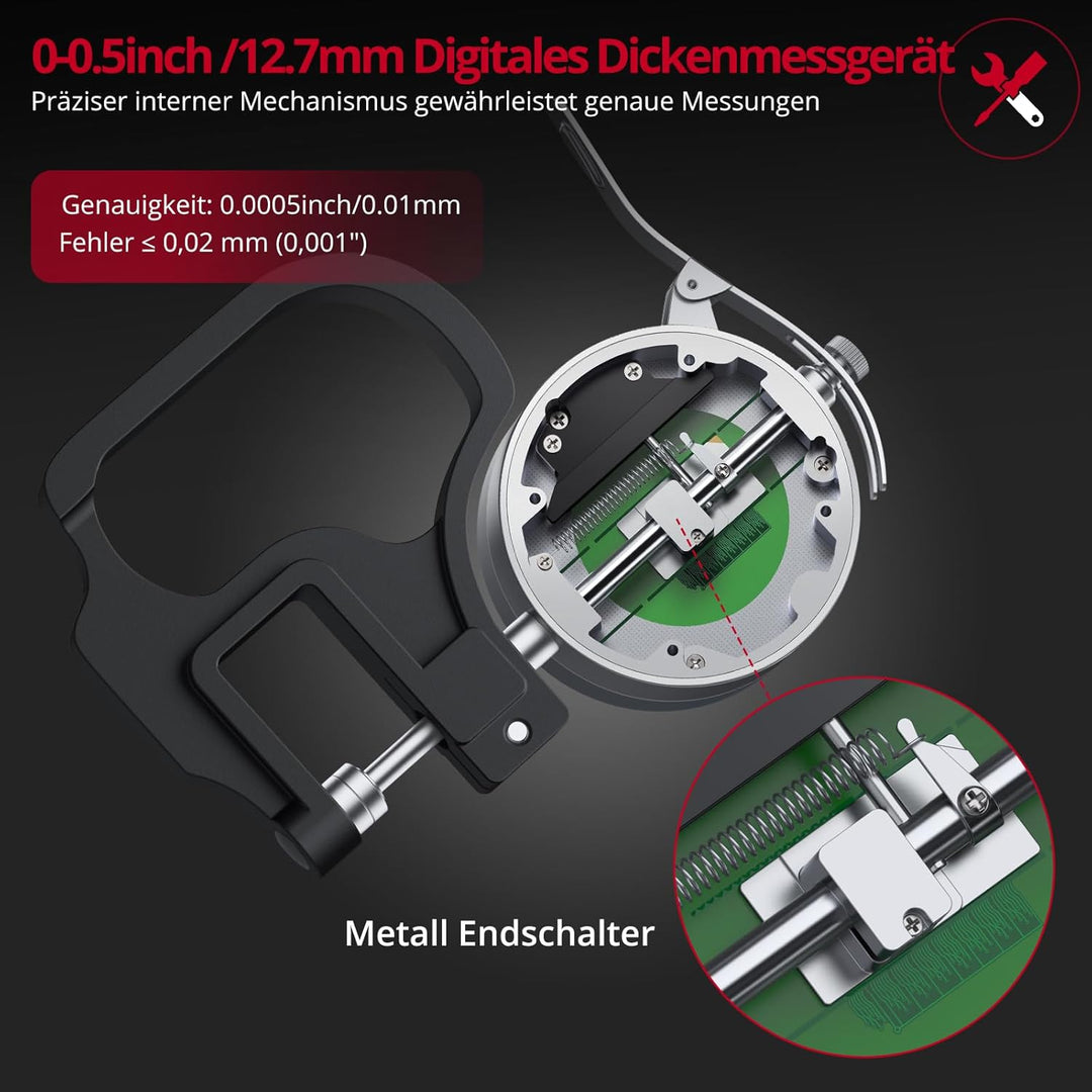 XUNTOP Digitales Dickenmessgerät Messbereich 0-12.7mm Elektronischer Mikrometer Zoll/metrisch elektr