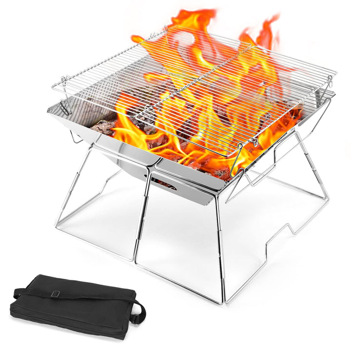 Odoland Faltbarer Lagerfeuer-Grill, Camping-Feuerstelle mit Tragetasche, 304 Edelstahl, Grilltor, ro