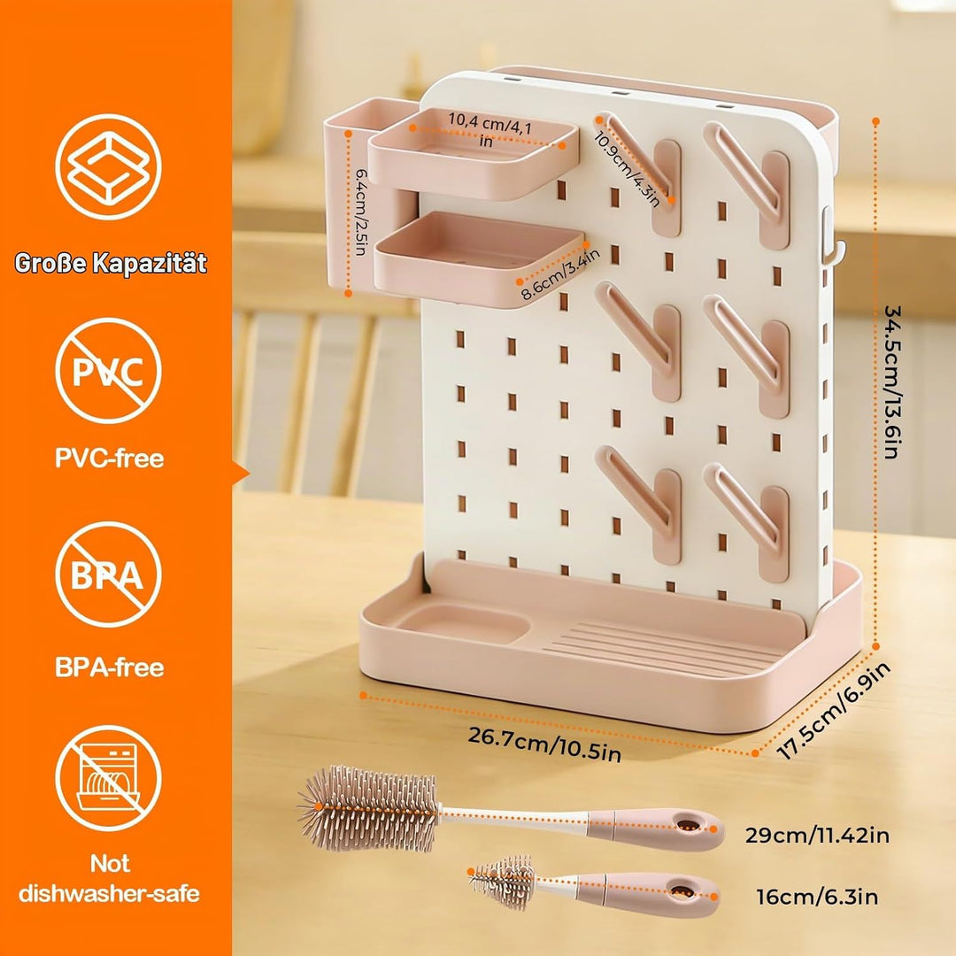 auvstar Trockenständer Babyflaschen mit Flaschenbürsten Set,Abtropfgestell Flaschen Baby,Platzsparen