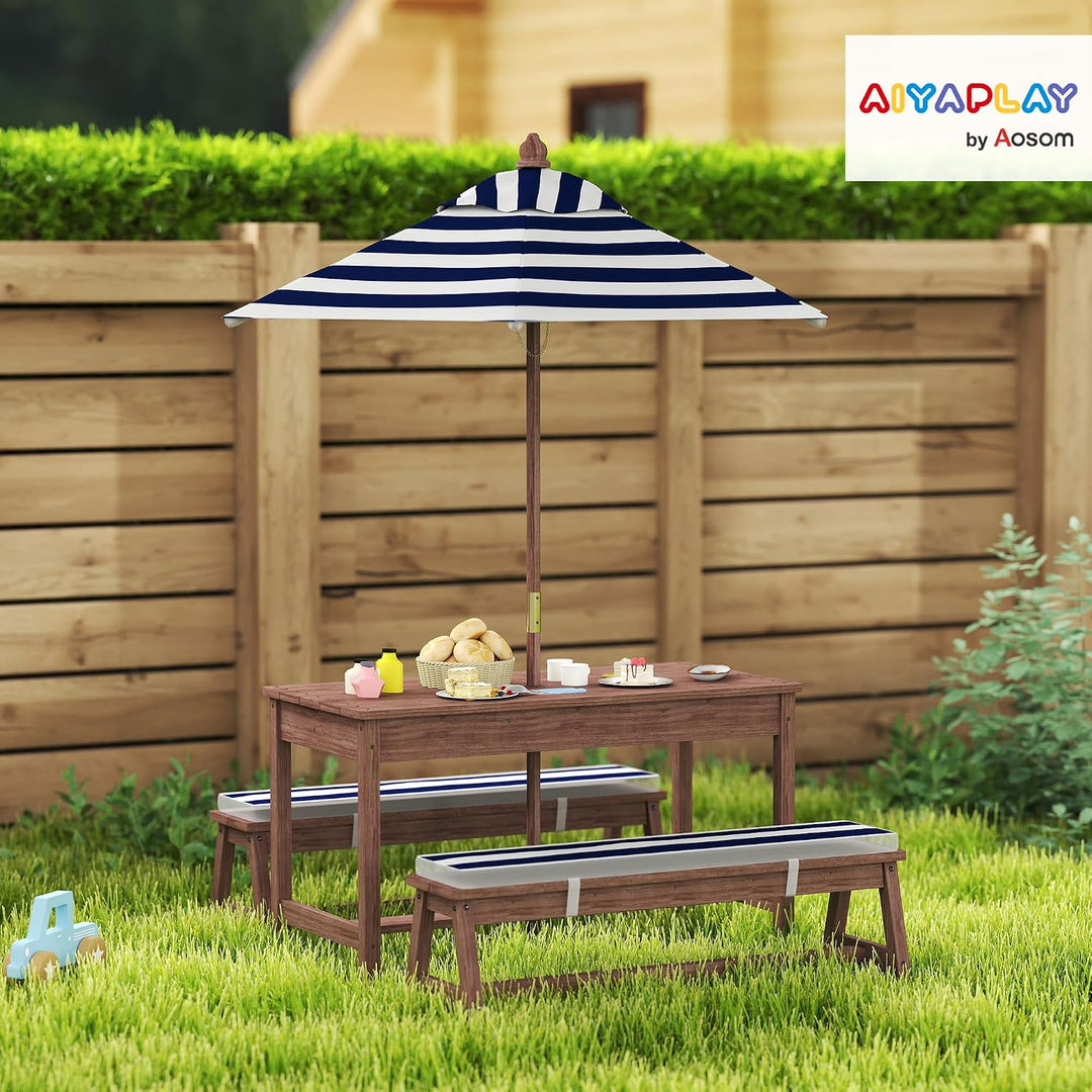 AIYAPLAY Gartenmöbel-Set für Kinder, Picknicktisch für Kinder, mit Bänken, Kissen und abnehmbarem So