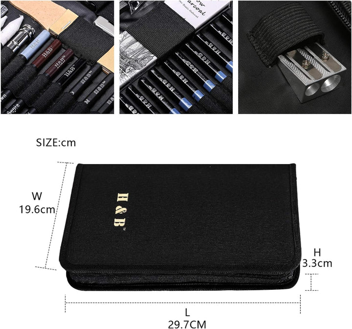 H & B 40 Stück Bleistifte Skizzierstifte Set Skizzieren und Zeichnen Professionelle Art Set mit Grap