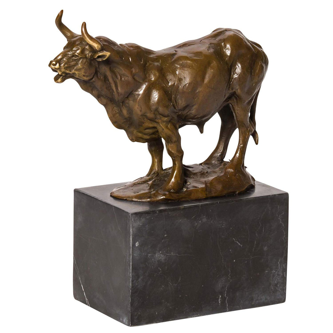 aubaho BRONZESKULPTUR STIER BULLE Bull Bronze MARMOR Figur SKULPTUR BRONZEFIGUR