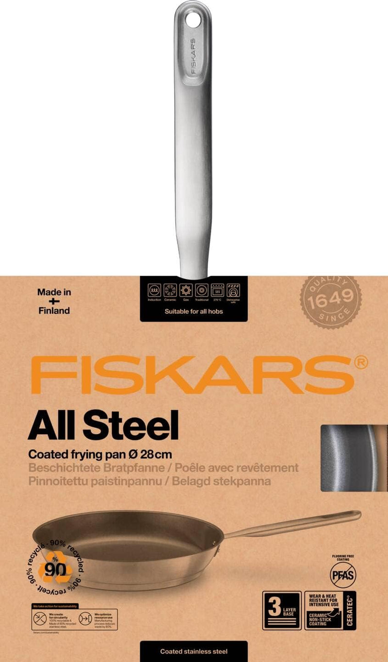 Fiskars Bratpfanne, Ø 28 cm, Beschichtete Pfanne, Für alle Kochfelder geeignet, Recycelter Edelstahl