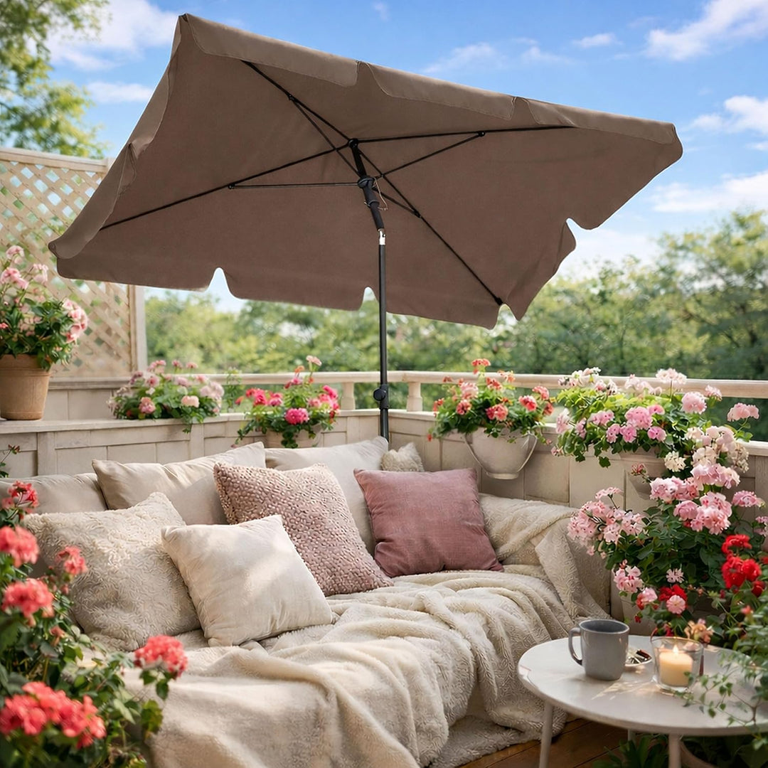 QUICK STAR Balkon Sonnenschirm 200x125cm Balkonschirm Rechteckig Knickbar Taupe Gartenschirm UV 50