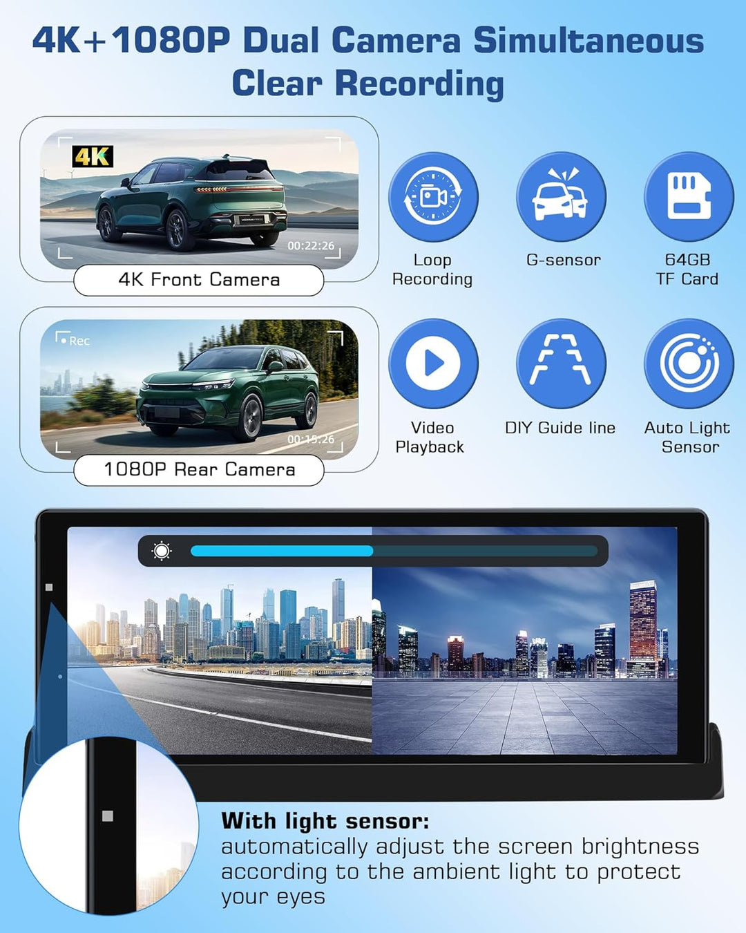 4K Carplay Display Android Auto Display mit Exklusive Halterung, 350° Drehbare Frontkamera 10,26 Zol