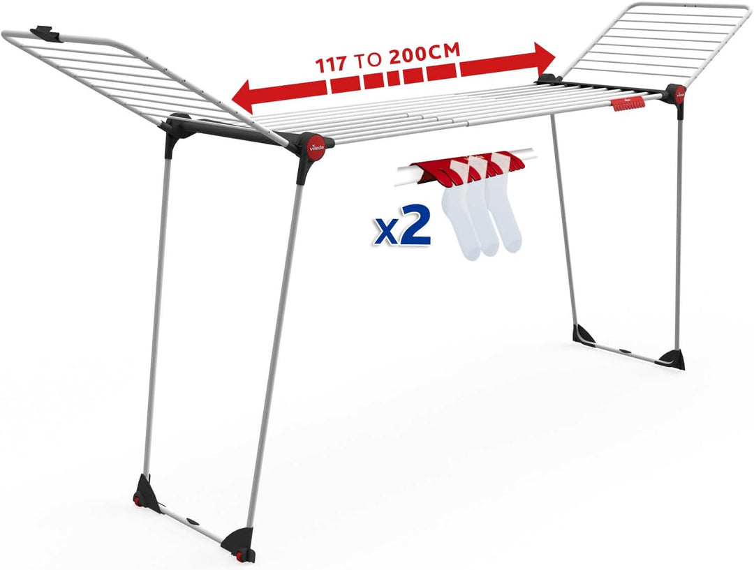 Vileda Infinity Flex Plus Wäscheständer, bis zu 2m ausziehbares Mittelteil, 30m Trockenleine, hohe F