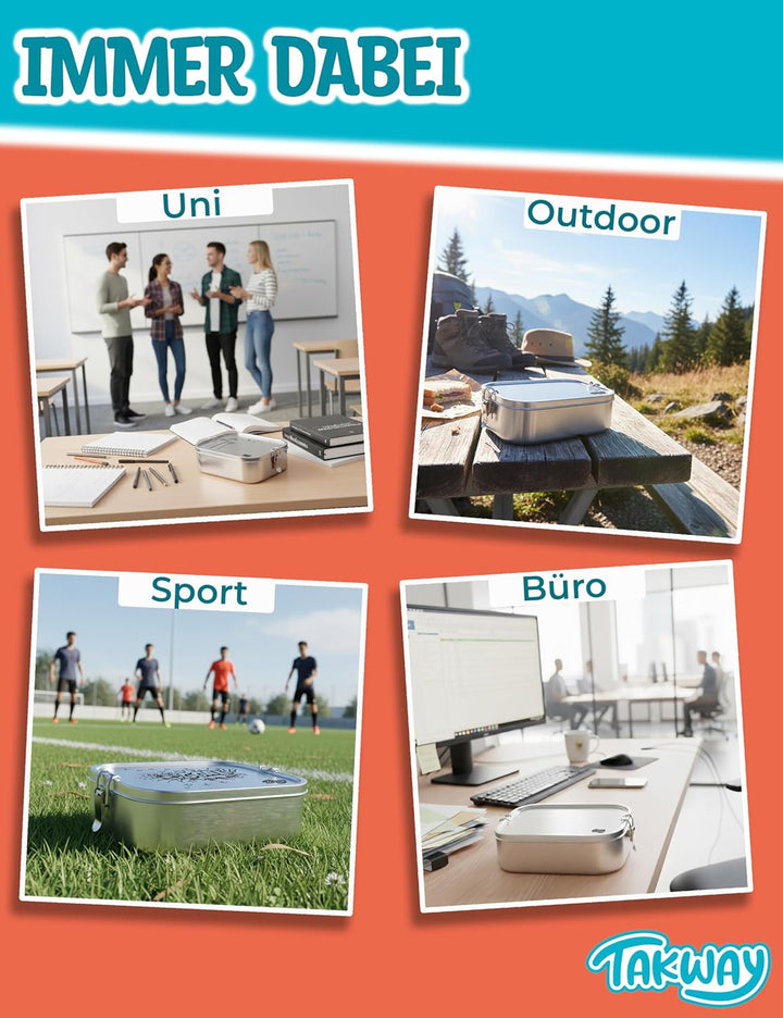 Edelstahl Brotdose mit Fächern 1200ml – Auslaufsichere Lunchbox mit Unterteilung für Kinder & Erwach