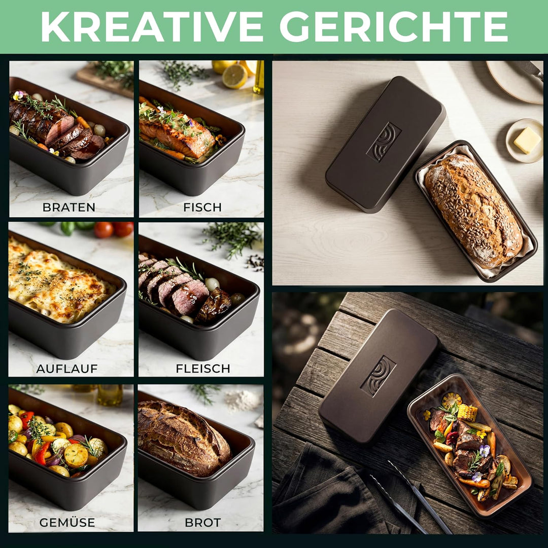 myromy® Brick Classic Backform & Mini-Bräter aus Keramik Natur-Ton – Brotbackform & Auflaufform mit