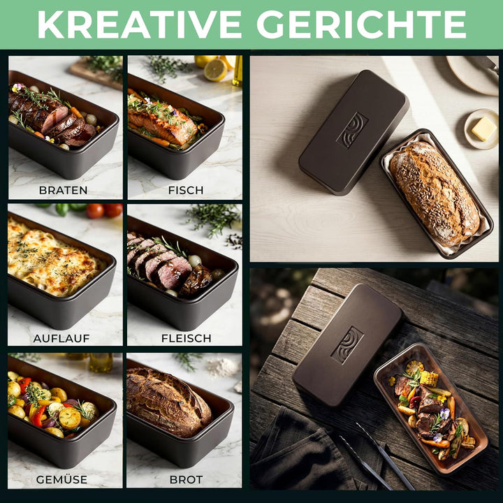 myromy® Brick BBQ Bräter aus Keramik – Grillstein & Grillplatte, Backform, Auflaufform mit Aroma-Nop