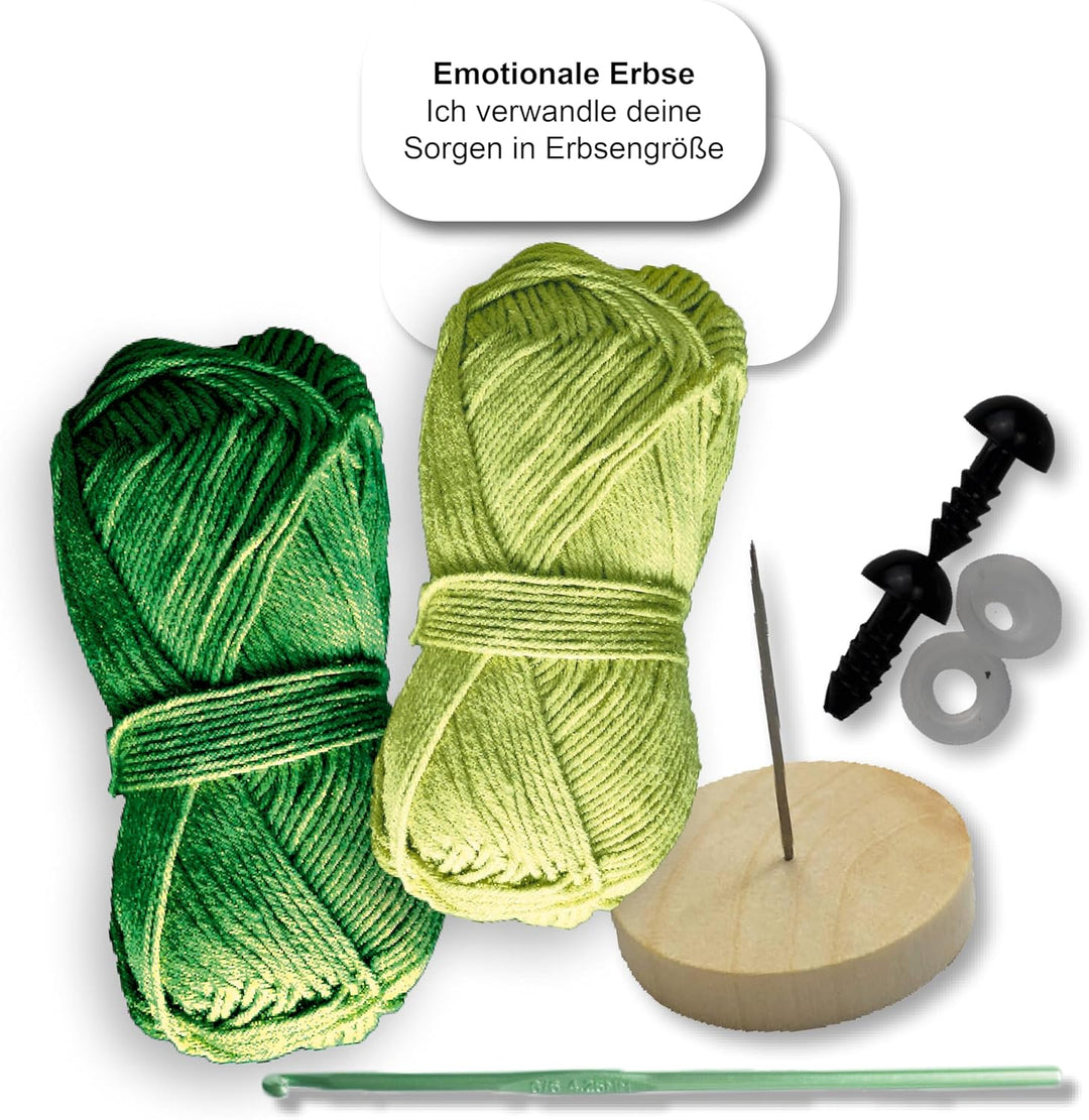 Emotional Support Veggies Häkelset Erbse: Anleitung, Misch-Garn in 2 Farben, Stickgarn, Füllwatte, H