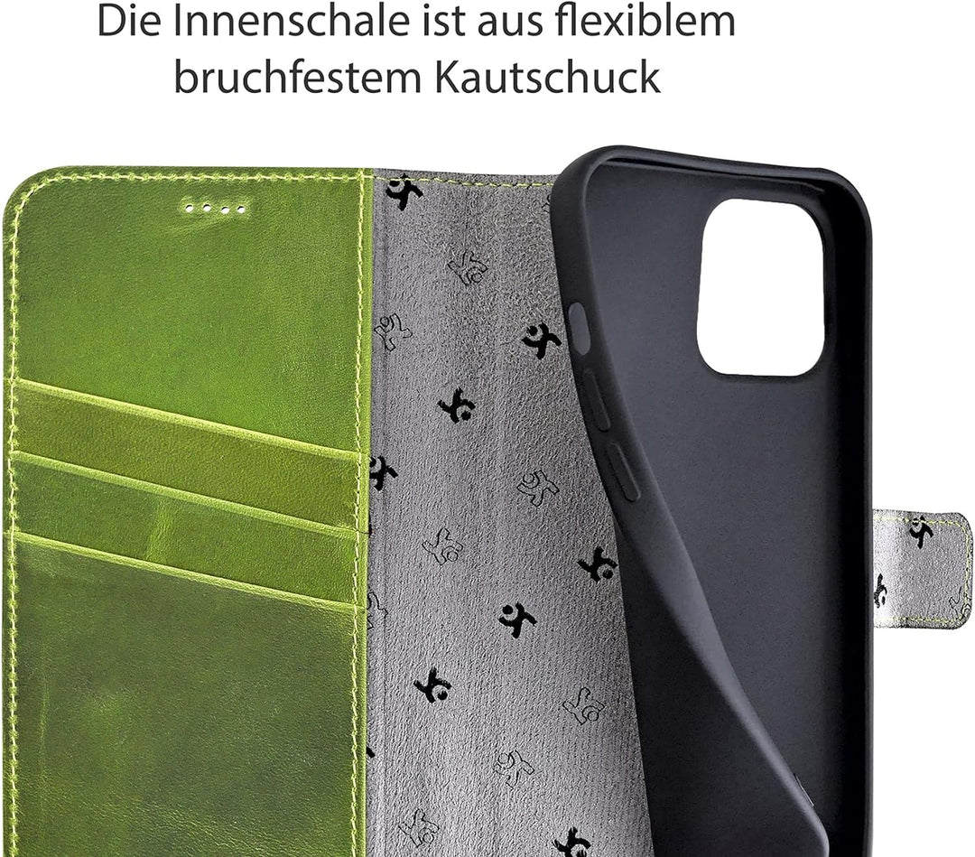 Suncase Book-Style Hülle kompatibel mit iPhone 12 Mini (5.4") Leder Tasche (Slim-Fit) Lederhülle Han