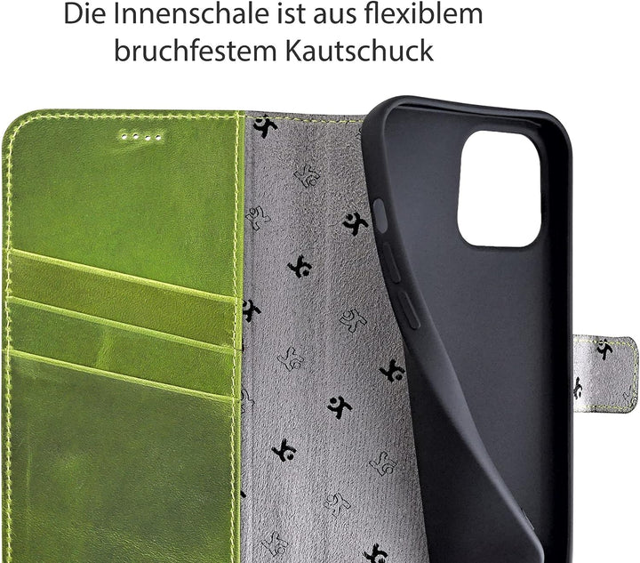Suncase Book-Style Hülle kompatibel mit iPhone 12 Mini (5.4") Leder Tasche (Slim-Fit) Lederhülle Han