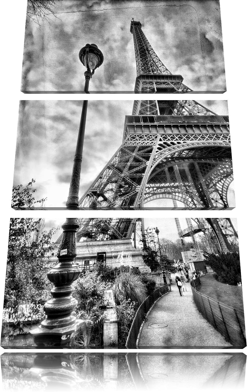 Pixxprint Pariser Eifelturm Retro als Leinwandbild/Grösse: 3 Teilig (120x80) cm/Wandbild/Kunstdruck/