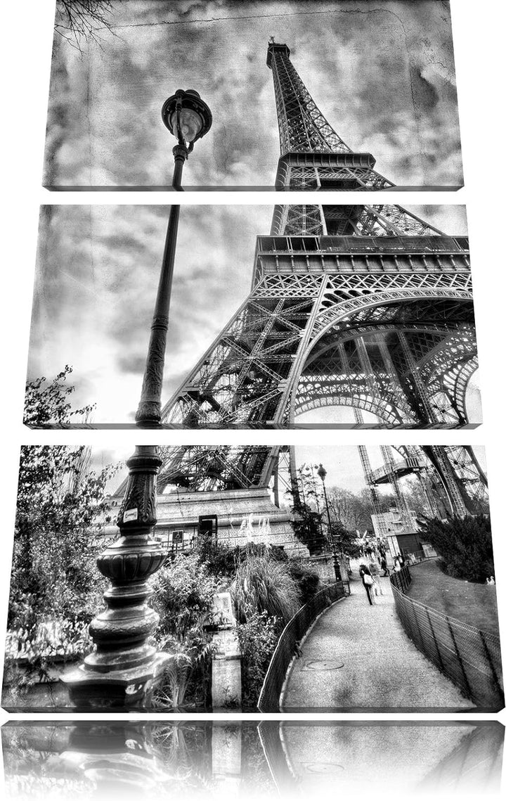 Pixxprint Pariser Eifelturm Retro als Leinwandbild/Grösse: 3 Teilig (120x80) cm/Wandbild/Kunstdruck/