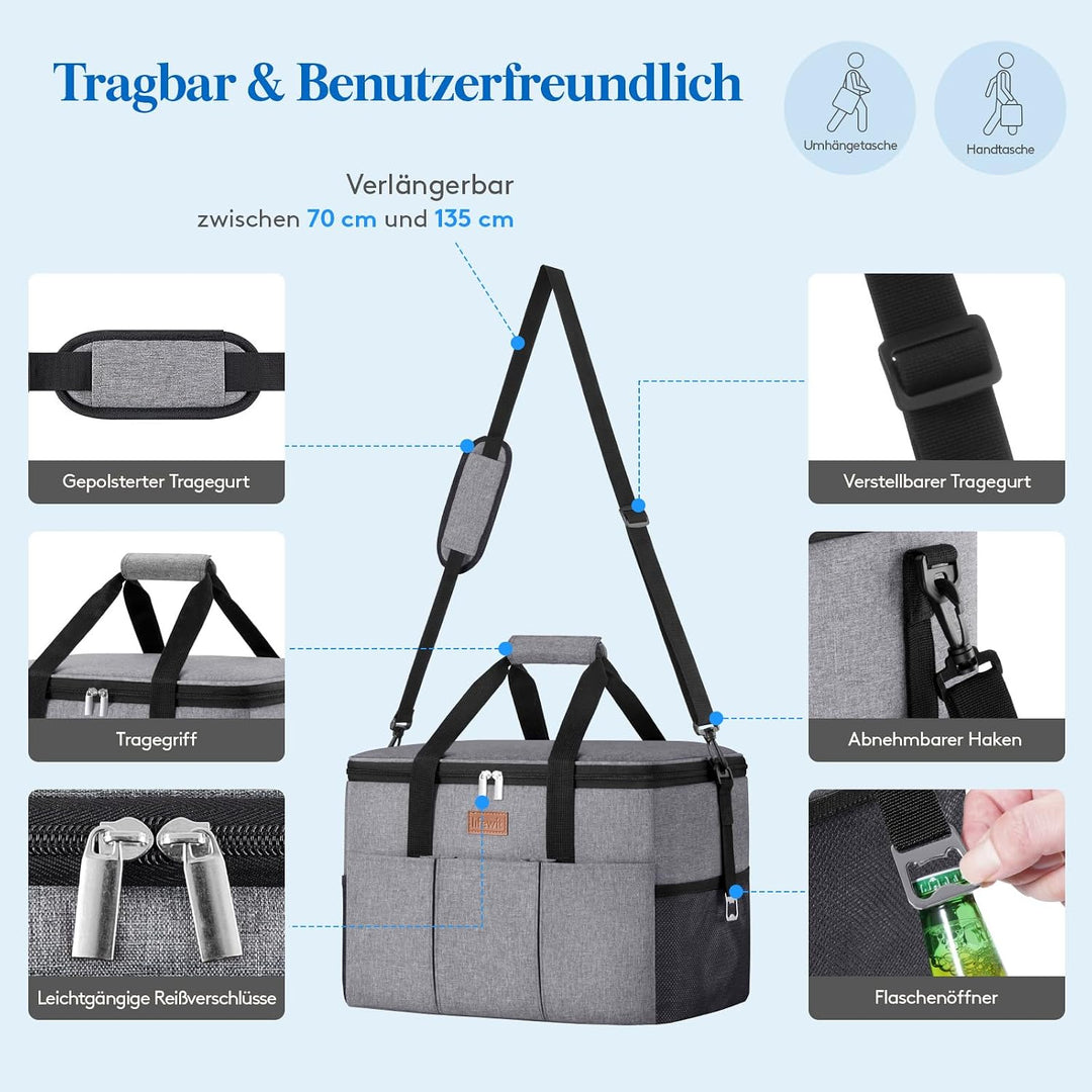 Lifewit Kühltasche 30L, Kühlung Thermoisoliert Tragbar Faltbar Wasserdicht, Gross Picknicktasche für