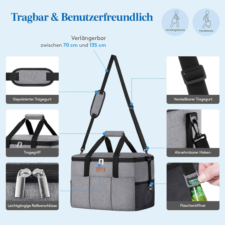 Lifewit Kühltasche 30L, Kühlung Thermoisoliert Tragbar Faltbar Wasserdicht, Gross Picknicktasche für